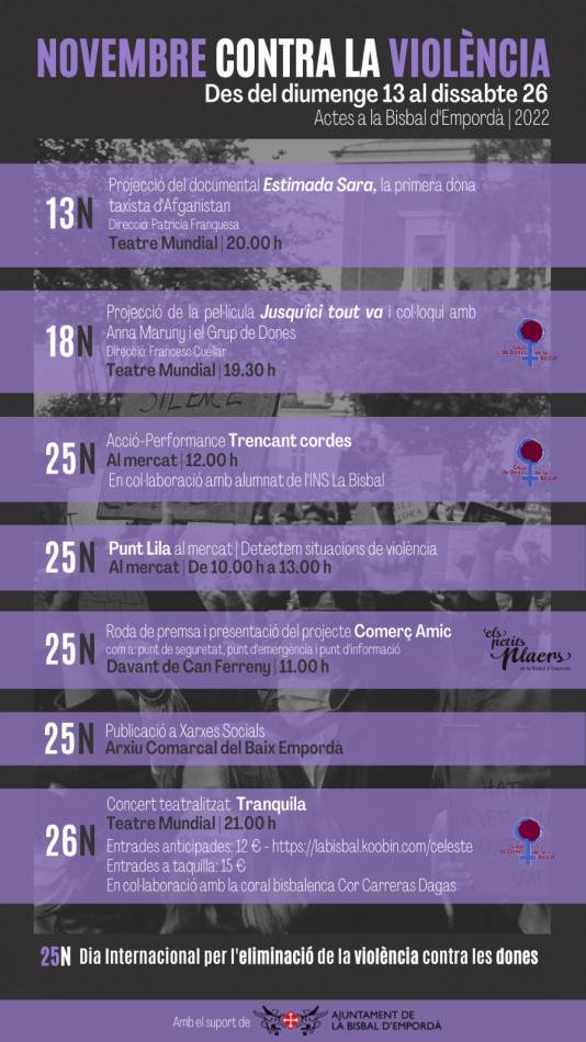 Novembre contra la violència: ampli ventall d’activitats programades amb motiu del 25N