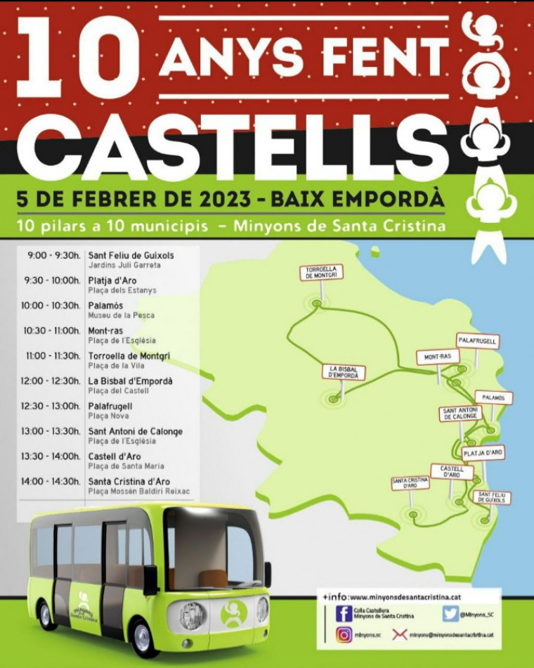 La celebració del 10è aniversari dels Minyons de Santa Cristina d’Aro farà parada a la Bisbal amb un pilar a la plaça del Castell