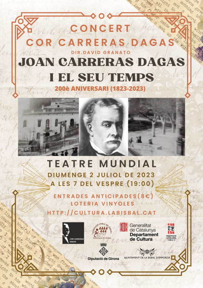 ‘Joan Carreras Dagas i el seu temps’: el Cor Carreras Dagas commemora al Teatre Mundial el 200è aniversari del naixement del compositor bisbalenc