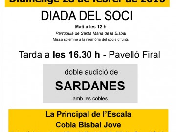 Diada del Soci – Doble audició de sardanes amb les cobles la Bisbal Jove, la Principal de l'Escala