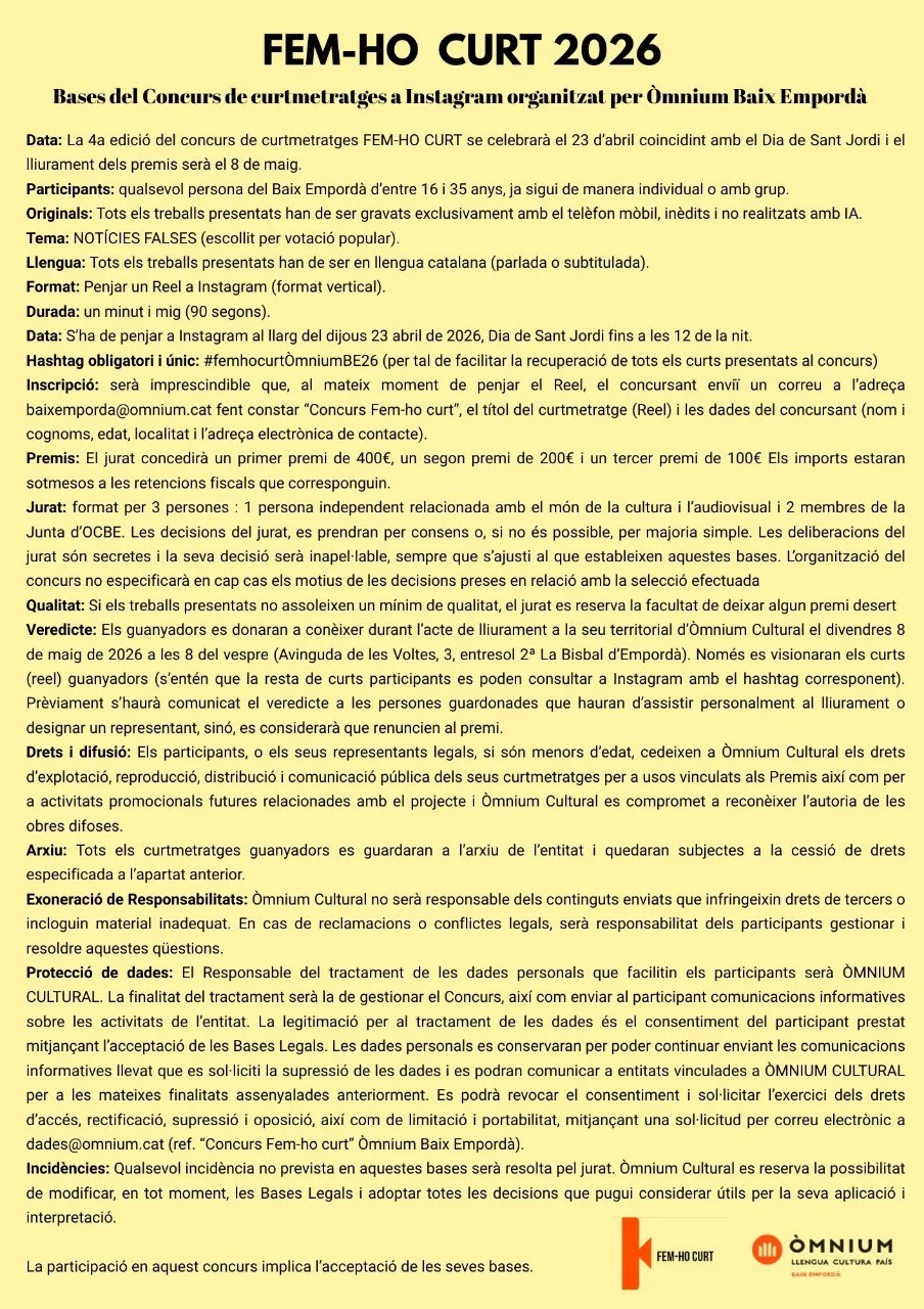 Bases 4a edició Concurs Fem-ho Curt 2026 | © Òmnium Baix Empordà